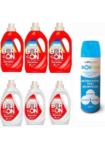 Doğal Sıvı Çamaşır Deterjanı Boron Renkliler ve Beyazlar Için 26*6 Yıkama+ Bortam Dezenfektan.