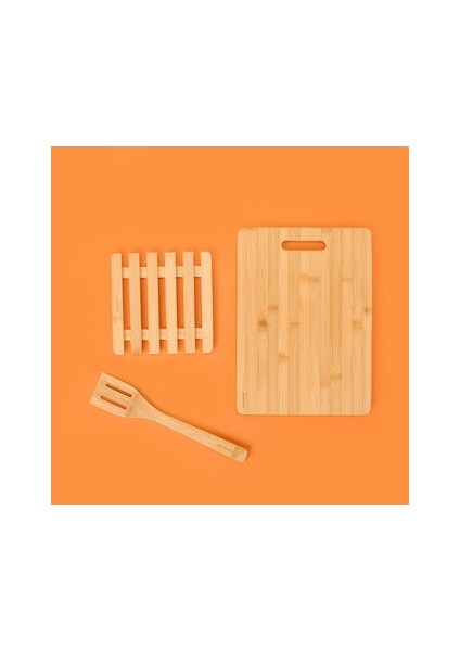 Reck 3 Parça Bambu Mutfak Seti - Açık Kahverengi