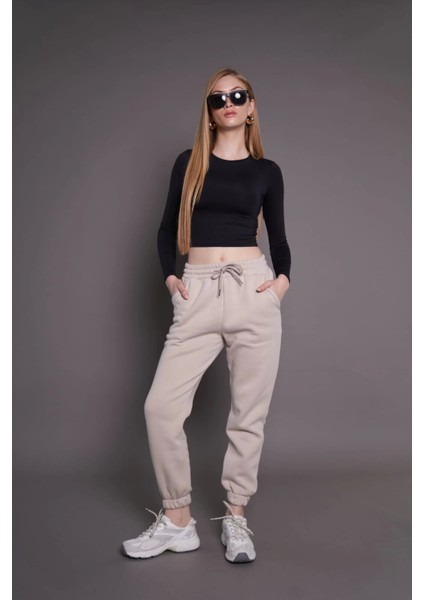 Jogger 3 Iplik Şardonlu Cepli Tek Alt Siyah Siyah Sütlü Kahve