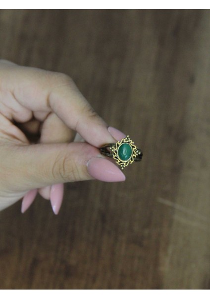 Doğal Taş Yeşil Akik Doğal Taşlı Antik Model Kadın Ayarlanabillir Yüzük EUY71YA modelleri