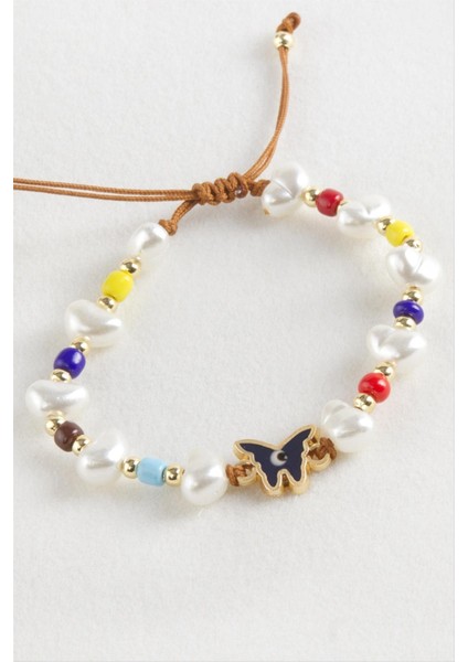 Kelebek Boncuk Inci Makrome Ip Bileklik fiyatları