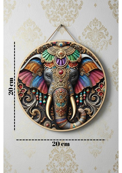 Zürafa Shop Renkli Fil Duvar Dekoru - Mandala Etnik Dekoratif Yuvarlak Tablo