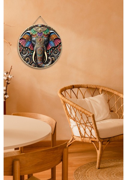 Zürafa Shop Renkli Fil Duvar Dekoru - Mandala Etnik Dekoratif Yuvarlak Tablo modelleri