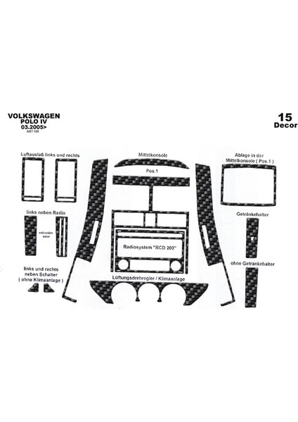Volkswagen Polo Uyumlu Karbon Kaplama 2005-2009 15 Parça Karbon