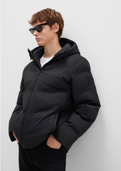 Kapüşonlu Siyah Şişme Mont 0110651-71379