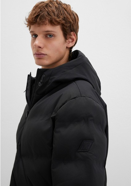 Kapüşonlu Siyah Şişme Mont 0110651-71379