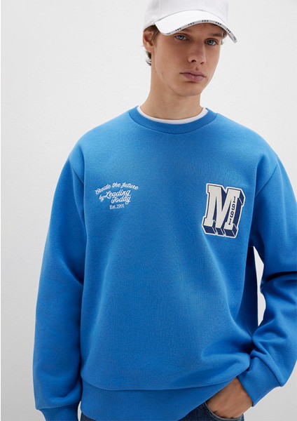 M Logo Nakış Detaylı Mavi Sweatshirt 0S10492-81330