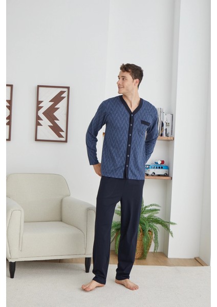 Kocabey 9252 Erkek V Yaka Boydan Düğmeli Pijama Takımı