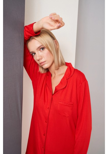 Pjs 26028 Bayan Önden Düğmeli Pijama Takımı