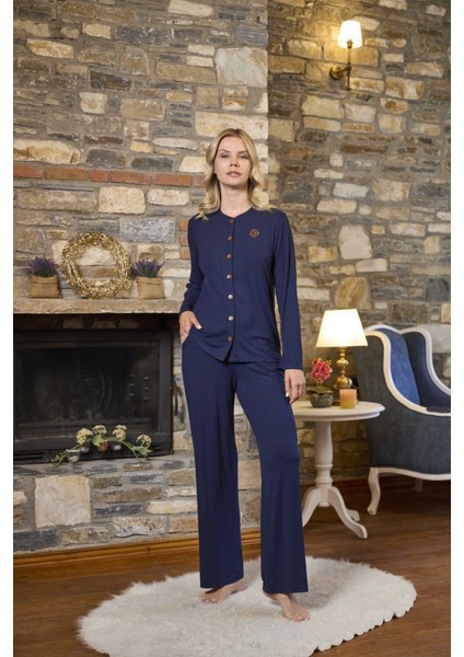 Aqua 26279 Önden Düğmeli Uzun Kol Kadın Pijama