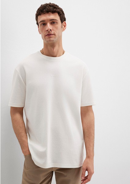 Mavi Logo Baskılı Ekru Tişört 0613250-70057