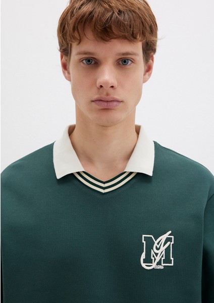 M Logo Bisiklet Yaka Yeşil Interlok Sweatshirt 0S10487-71539