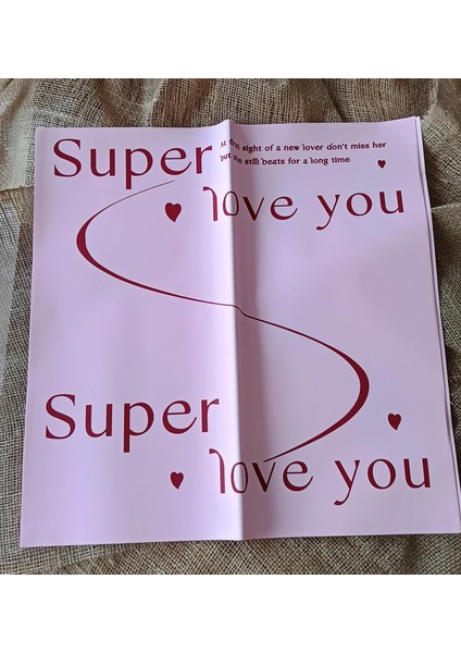 Pembe Çiçek Ambalaj Kağıdı 5’li – “super Love You” Yazılı Romantik Tasarım