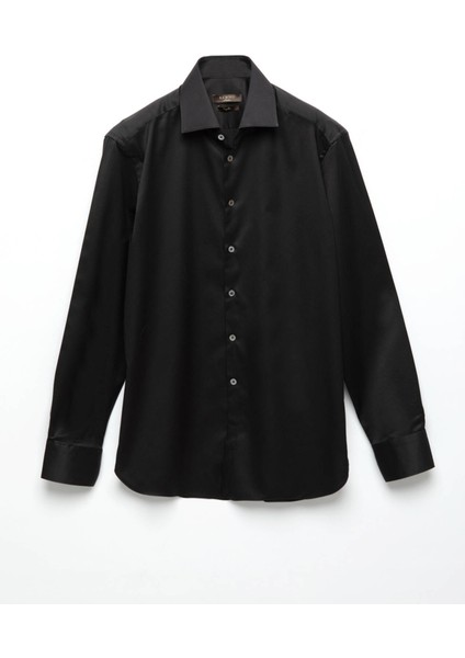 Siyah Regular Fit Ütü Istemeyen Dokuma Klasik %100 Pamuk Gömlek fiyatları