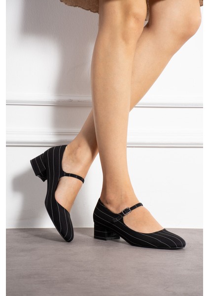 Jennifer Siyah Zara Kumaş Renkli Yuvarlak Burunlu Tek Tokalı Kadın Kalın Topuklu Ayakkabı fırsatları