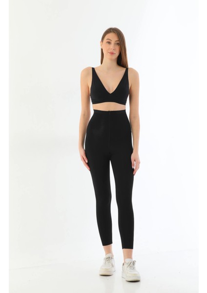 Siyah Mı 2711 Lazer Kesim Fermuarlı Uzun Tayt modelleri