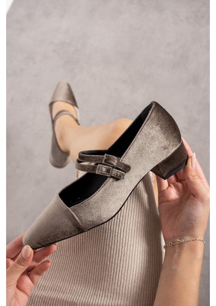 Kristen Vizon Kadife Renkli Çift Tokalı Kadife Kadın Kalın Topuklu Ayakkabı fiyatları