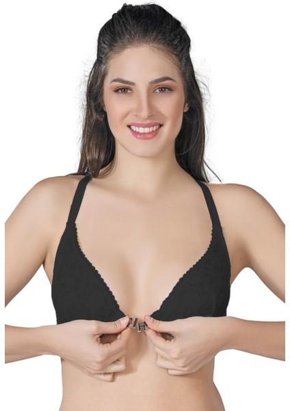 Siyah Mı Emay 187 C Önden Açılır Balenli Sporcu Sütyen