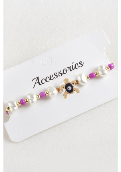 Kaplumbağa Boncuk Inci Makrome Ip Bileklik