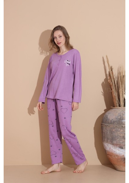Kadın Pamuk'lu Düğme Yaka Raporlu Interlok Kışlık Pijama Takımı 05034 - 1 Adet modelleri
