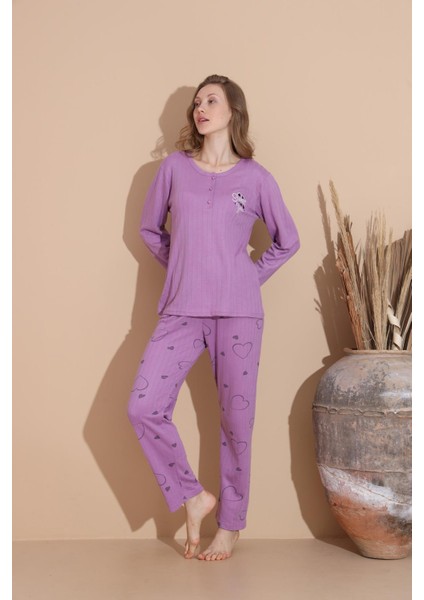 Kadın Pamuk'lu Düğme Yaka Raporlu Interlok Kışlık Pijama Takımı 05034 - 1 Adet fırsatları
