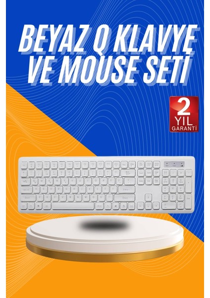 Kablosuz Klavye Mouse Seti Beyaz Q Klavye Tüm Cihazlara Uyumlu