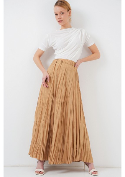 Kadın BDART Astarlı Dokulu Maxi Etek Natural