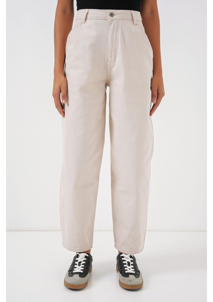 Kadın BDART Yüksek Bel Bol Kesim Düz Paça Denim Jean Fildişi Doğal