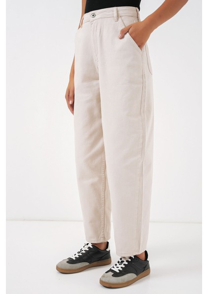 Kadın BDART Yüksek Bel Bol Kesim Düz Paça Denim Jean Fildişi Doğal fiyatları