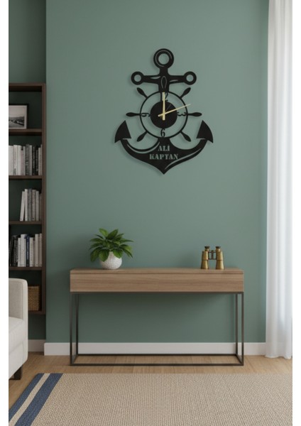 Kişiye Özel Çapa Tasarımlı Metal Duvar Saati – 46x60 cm – Denizci Temalı Dekoratif Modern Saat