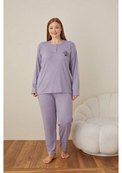 Kadın Pamuk'lu Düğme Yaka Raporlu Interlok Kışlık Battal Pijama Takımı 05104 - 1 Adet modelleri