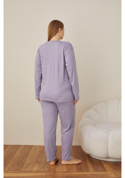 Kadın Pamuk'lu Düğme Yaka Raporlu Interlok Kışlık Battal Pijama Takımı 05104 - 1 Adet fırsatları
