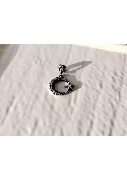 925 Ayar Ay Yıldızlı Model Kolye Ucu -Şık Tasarım- (Zincirsiz)