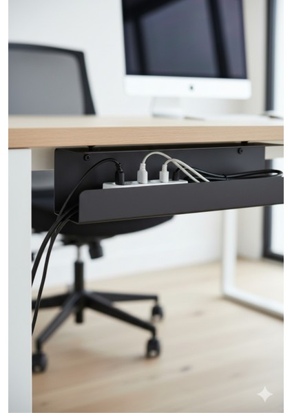 Modern Metal Masa Altı Kablo Düzenleyici – Kablo Toplama Kanalı – 30X15X15 cm – Ofis ve Ev Kullanımı