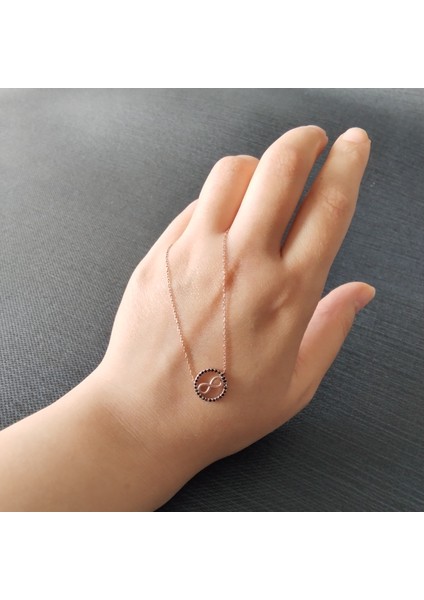 925 Ayar Gümüş Sonsuzluk Model Kadın Kolye- Rose Renk - Şık Tasarım