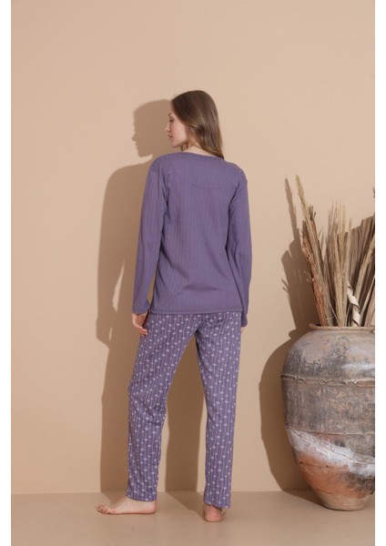 Kadın Pamuk'lu Düğme Yaka Raporlu Interlok Kışlık Pijama Takımı 05040 - 1 Adet fırsatları