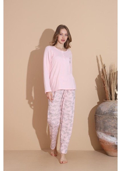 Kadın Pamuk'lu Düğme Yaka Raporlu Interlok Kışlık Pijama Takımı 05033 - 1 Adet modelleri