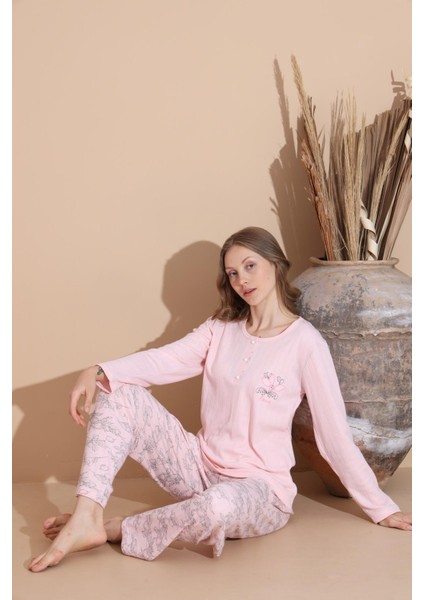 Kadın Pamuk'lu Düğme Yaka Raporlu Interlok Kışlık Pijama Takımı 05033 - 1 Adet indirimleri