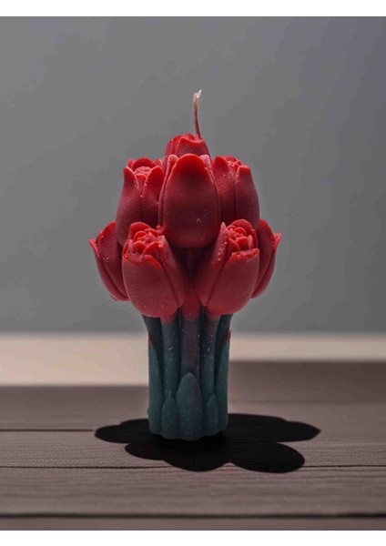 Koyu Kırmızı Dekoratif Lale Mum Buketi Hediyelik modelleri
