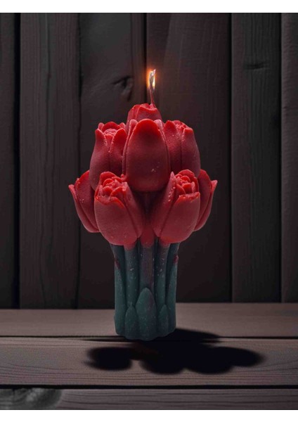 Koyu Kırmızı Dekoratif Lale Mum Buketi Hediyelik fırsatları