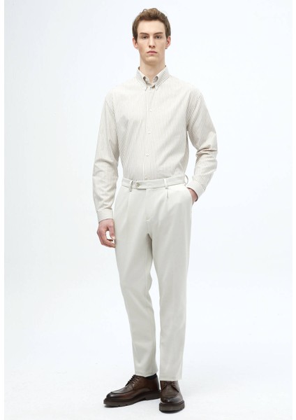 Deve Tüyü Çizgili Loose Fit Dokuma Casual Pamuk Karışımlı Gömlek