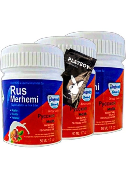 Playboy Blue Rus Merhemi 3'lü x 50 ml Tüy Dökücü Krem + 1 Armağan Jel