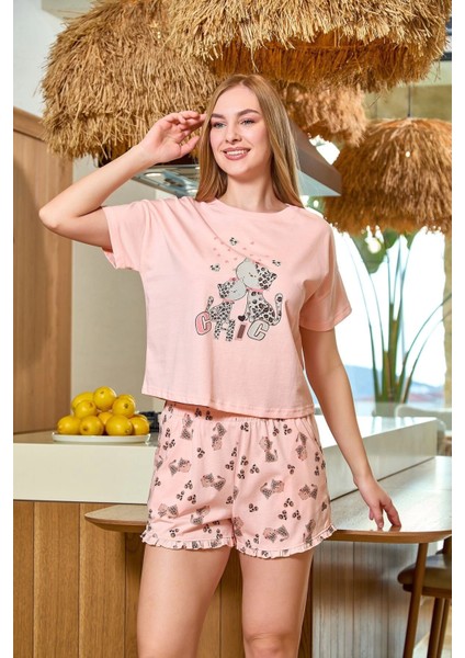 Aqua 25503 Kadın Baskı Detay Kısa Kol Pijama Şort Takım