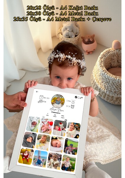 Kişiye Özel Tik-Tok Stil 13 Fotoğraflı 1 Yaş Gelişim Posteri– Kağıt & Metal & Metal+A4 Mdf Çerçeve Seçenek fiyatları