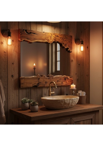 Iğde Ağacı Doğal Ahşap Çerçeveli El Yapımı Boy ve Duvar Aynası, Özel Ölçü Üretilebilir, 90X50CM, Giriş, Banyo, Salon, Oturma Odası Vb. Kullanım Için Idealdir.