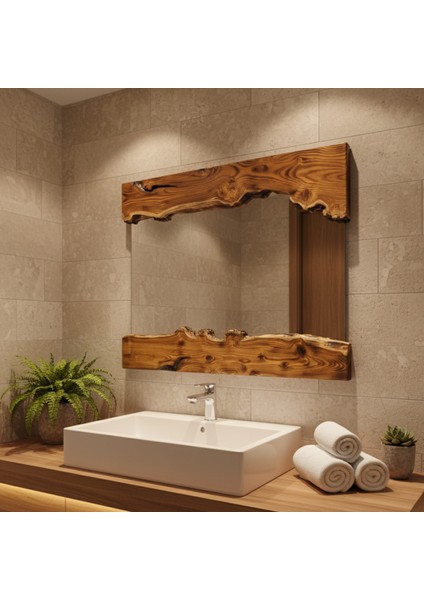 Iğde Ağacı Doğal Ahşap Çerçeveli El Yapımı Boy ve Duvar Aynası, Özel Ölçü Üretilebilir, 90X50CM, Giriş, Banyo, Salon, Oturma Odası Vb. Kullanım Için Idealdir.
