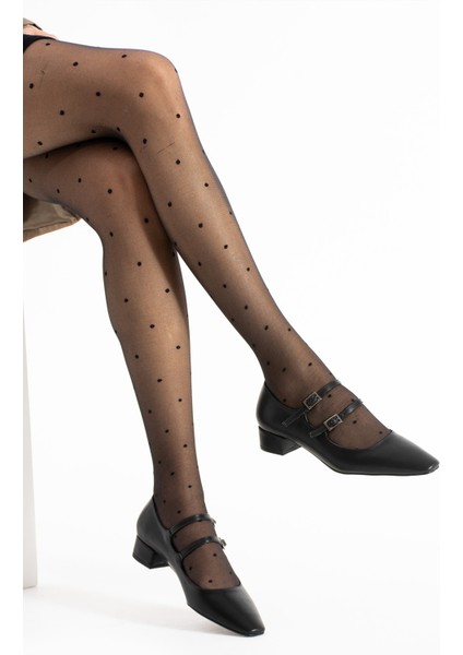 Zoe Siyah Renkli Çift Tokalı Küt Burunlu Kadın Kalın Topuklu Ayakkabı fırsatları