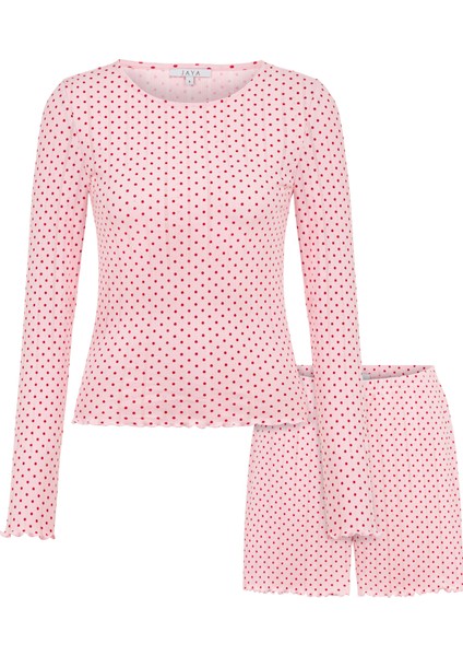 Pointelle Kırmızı Puantiyeli Şortlu Pijama Takımı