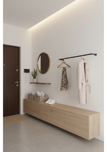 Modern Metal Duvara Monte Elbise Askılığı Yer Kaplamayn Dekoratif Duvar Askısı 100X25 cm