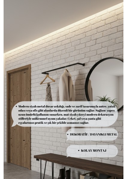 Modern Metal Duvara Monte Elbise Askılığı Yer Kaplamayn Dekoratif Duvar Askısı 100X25 cm fiyatları